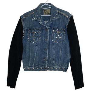 Vintage Denim Jacket Black Sweater Sleeves Women’s Size M